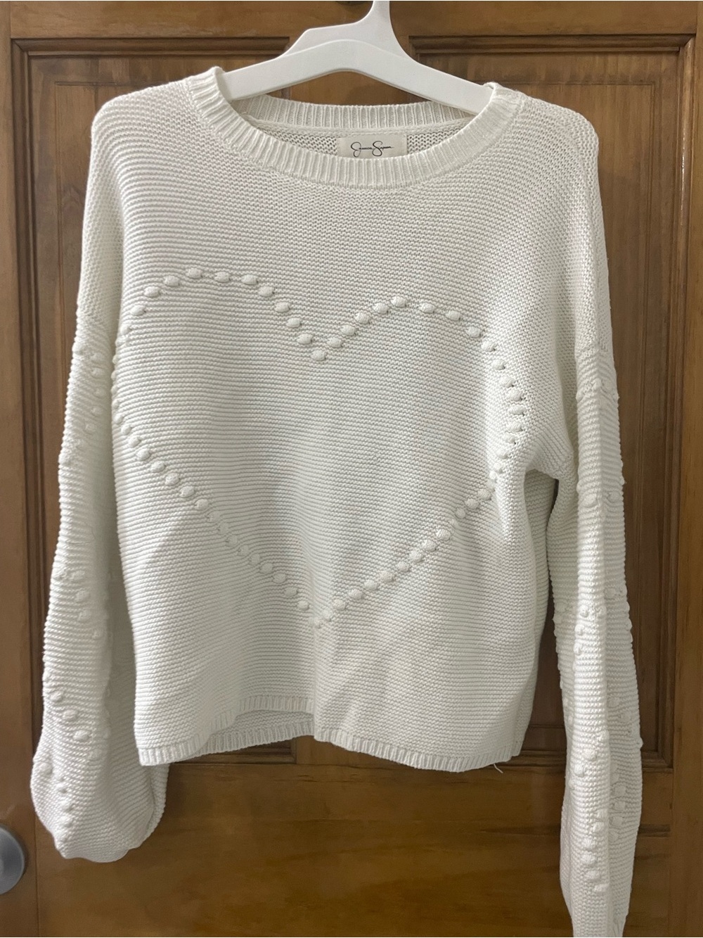 White Crewneck Sweater with Heart Detail - Picture 4 of 4